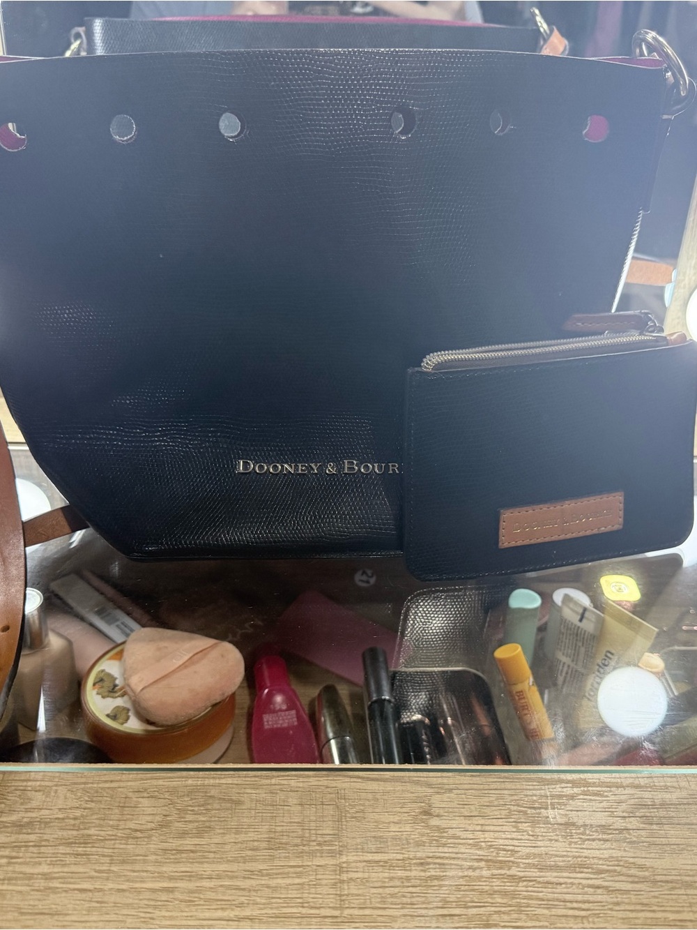Dooney & Bourke Black Leather Tote with Matching Black Pouch